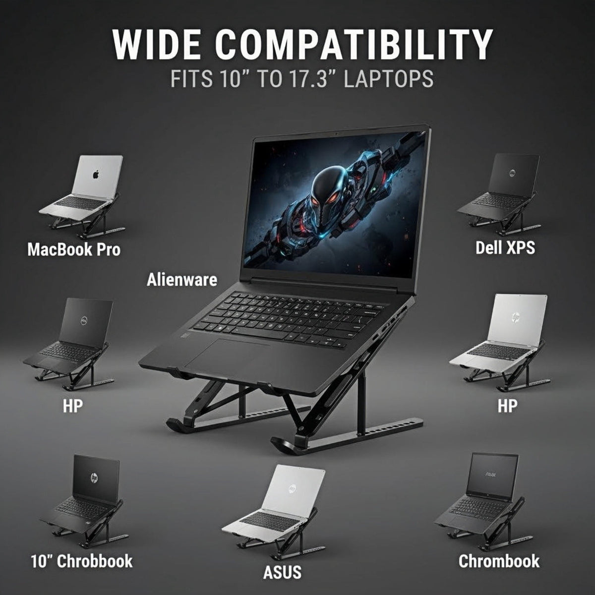 Portable Aluminum Laptop Stand, Folding Ergonomic Riser for 10 to 17.3 Inch Notebooks - Image 5