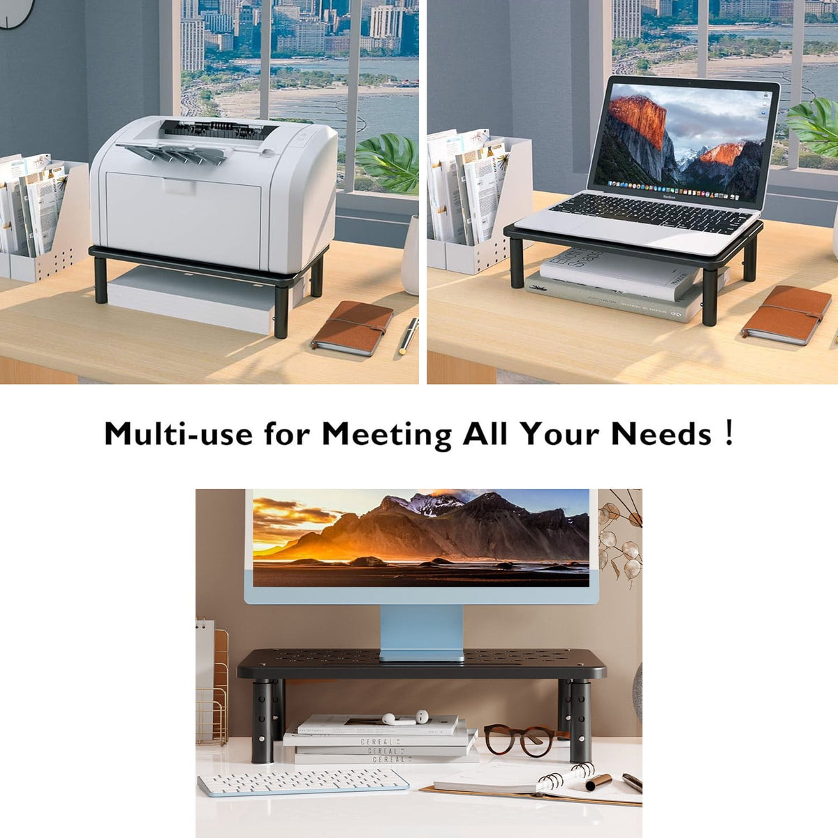 Steel Monitor Stand Riser with Ventilated Platform, 3-Height Adjustable Desk Shelf - Image 6