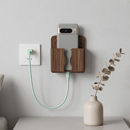 Wall-Mounted Phone Charging Shelf and Remote Holder, No-Drill Wood Grain Organizer - Image 2