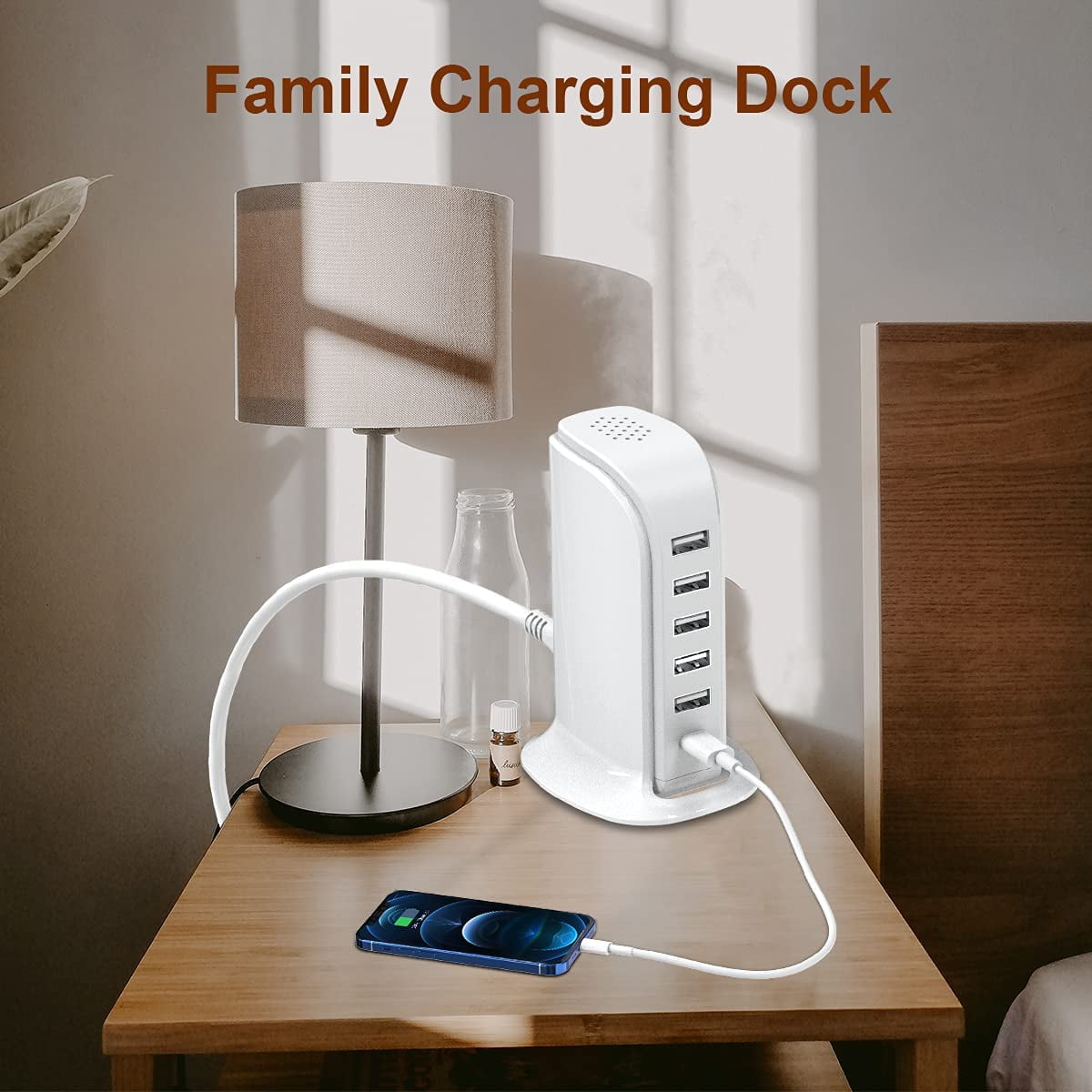 Compact 40 W Charging Station with 5 USB-A and 1 USB-C Port, White Desktop Hub - Image 6