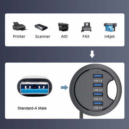 4-Port USB 3.0 Desk Grommet Hub, In-Desk Splitter for 60 mm Cable Holes - Image 5