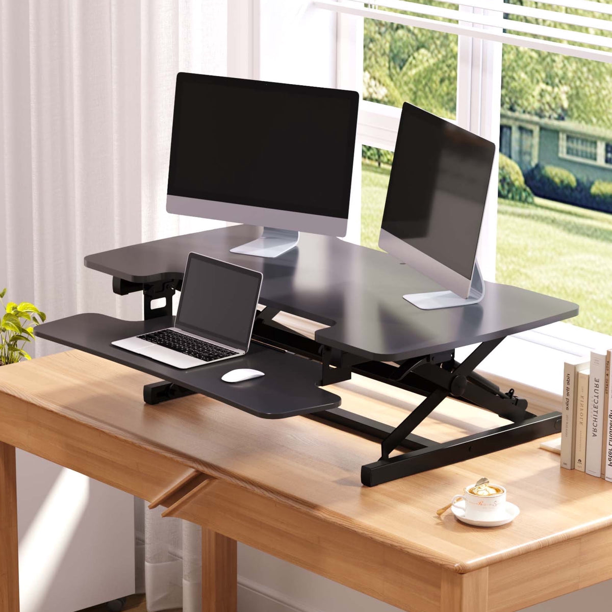 Height-Adjustable Standing Desk Converter, 42 Inch Sit-Stand Riser with Keyboard Tray - Image 2