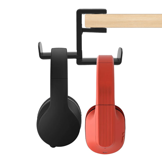 Dual Headphone Hanger Under-Desk Clamp Mount with Cable Clips, 360-Degree Rotating