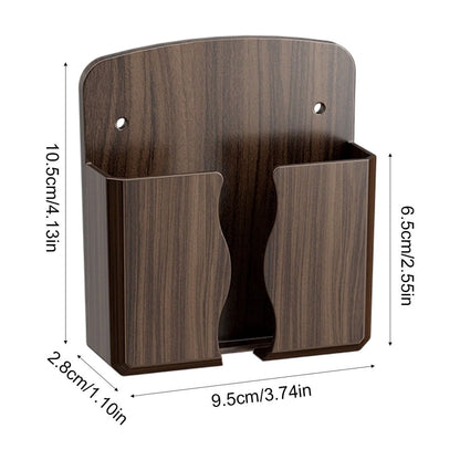 Wall-Mounted Phone Charging Shelf and Remote Holder, No-Drill Wood Grain Organizer - Image 3