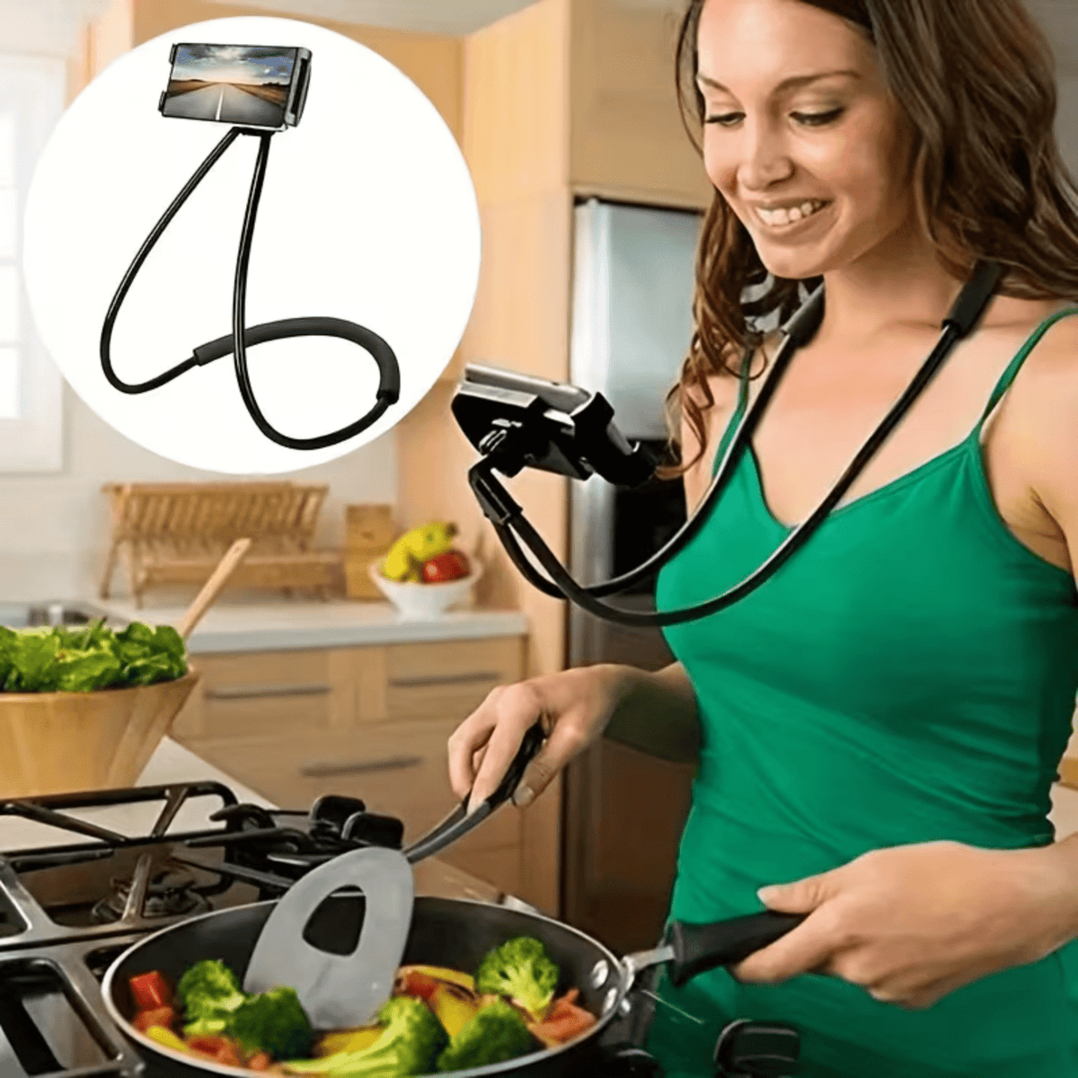 Flexible Gooseneck Phone Holder with Integrated Wireless Charging Clamp Mount - Image 2