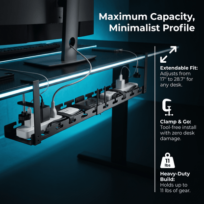 Extendable Under-Desk Cable Tray, 17 to 28.7 Inch Metal Cord Organizer with Clamp - Image 3