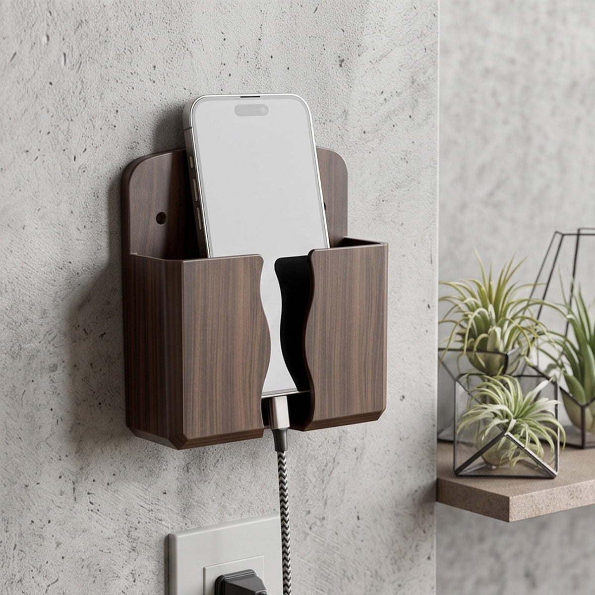 Wall-Mounted Phone Charging Shelf and Remote Holder, No-Drill Wood Grain Organizer - Image 6
