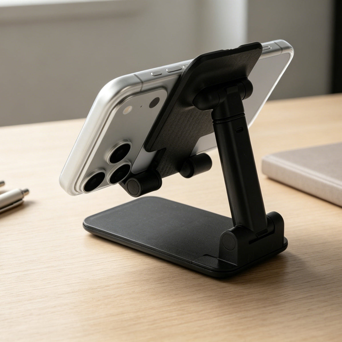 Folding Desktop Phone Stand with Adjustable Height and Tilt, Black - Image 5