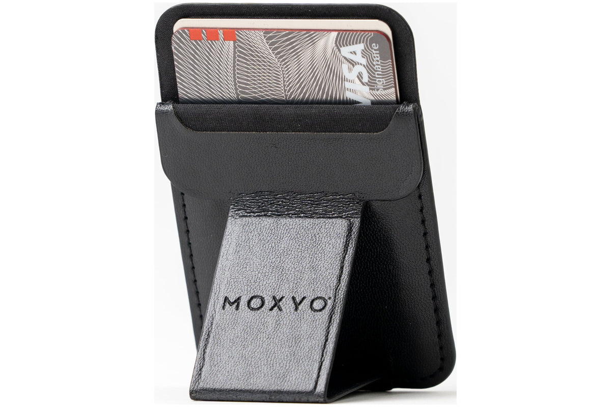 Magnetic Vegan Leather Wallet Phone Grip with Finger Loop and Kickstand - Image 2