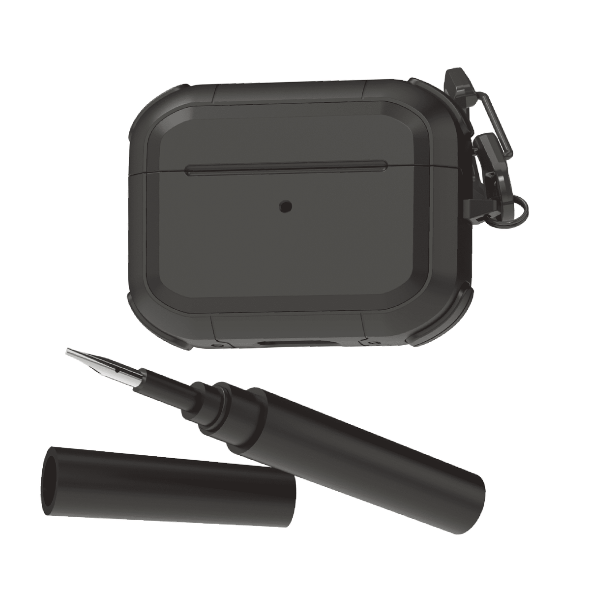 Rugged Earbuds Case Cover with Carabiner and Cleaning Tool for Pro Wireless Earbuds Gen 1 and 2, Black