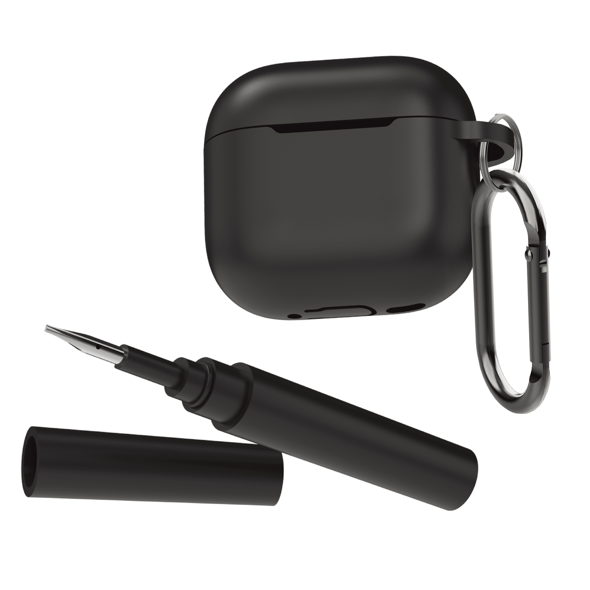 Silicone Earbuds Case Cover with Carabiner and Cleaning Tool for 4th-Gen Wireless Earbuds, Black - Image 2
