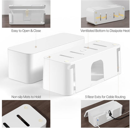 Cable Management Boxes to Hide Power Strips, Vented White Cord Organizers, Set of 2 - Image 2