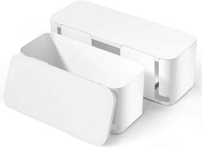 Cable Management Boxes to Hide Power Strips, Vented White Cord Organizers, Set of 2