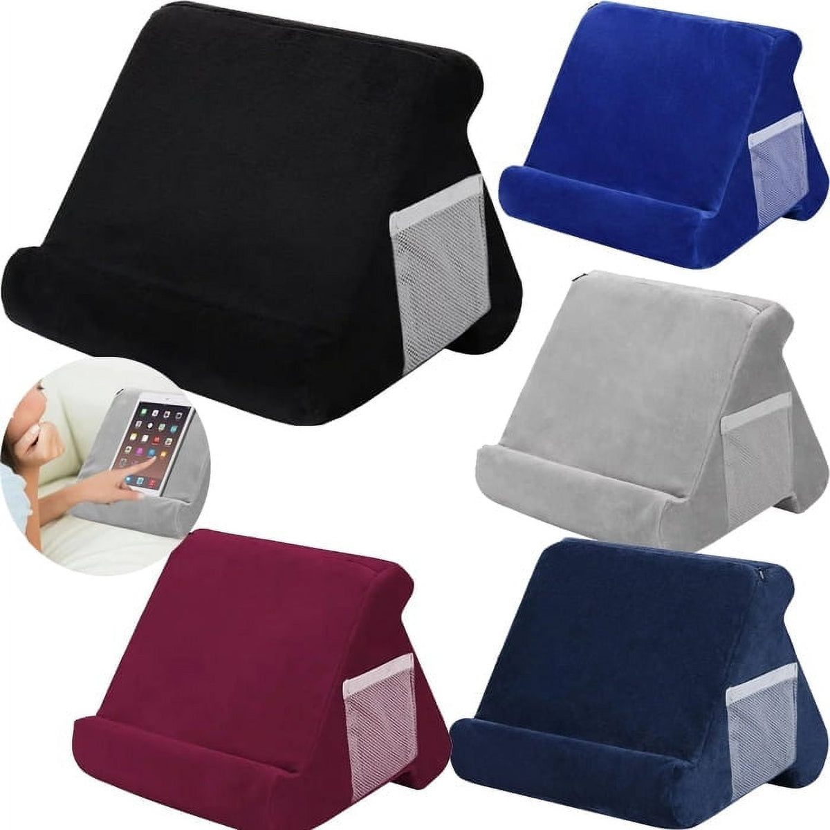 Soft Tablet Pillow Stand with Side Pocket, Lap Holder for Tablets and E-Readers - Image 2