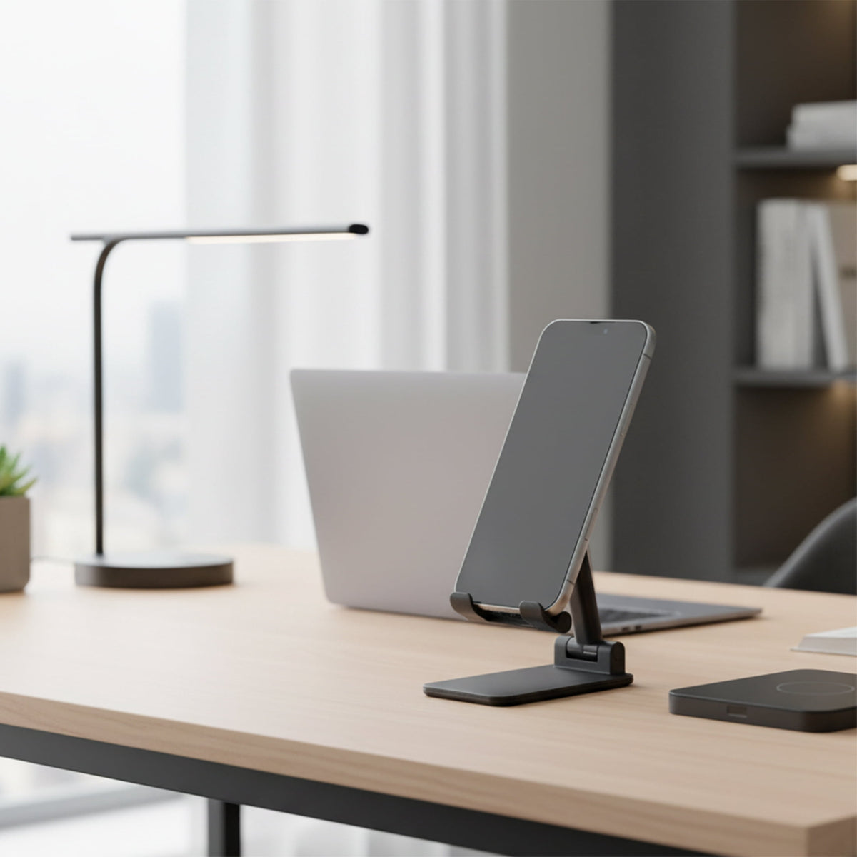 Folding Desktop Phone Stand with Adjustable Height and Tilt, Black - Image 3