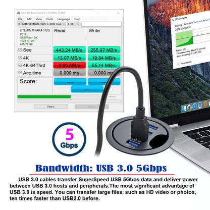 4-Port USB 3.0 Desk Grommet Hub, In-Desk Splitter for 60 mm Cable Holes - Image 3