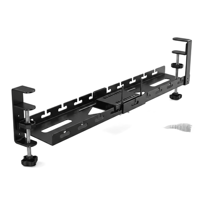 Extendable Under-Desk Cable Tray, 17 to 28.7 Inch Metal Cord Organizer with Clamp