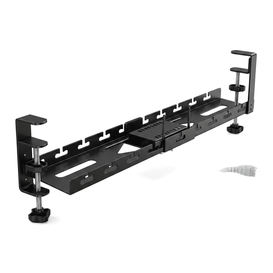 Extendable Under-Desk Cable Tray, 17 to 28.7 Inch Metal Cord Organizer with Clamp
