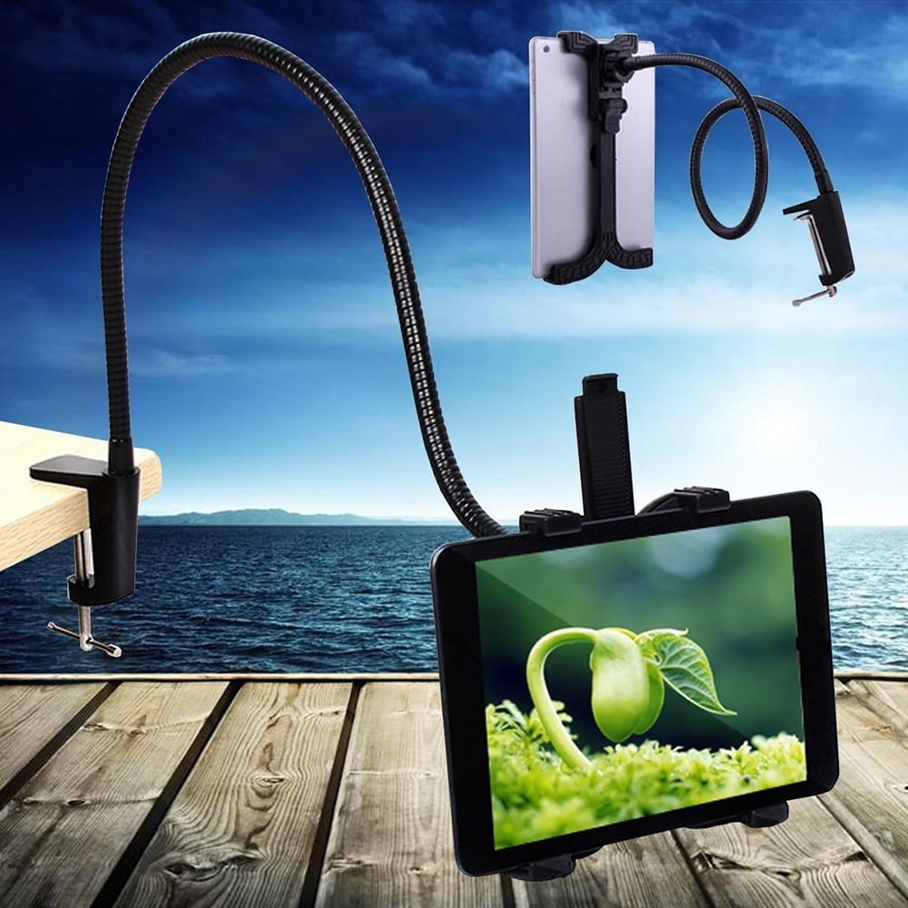 Flexible Arm Tablet Clamp Mount for Desk and Bed, 360-Degree Rotating Holder, Black - Image 3