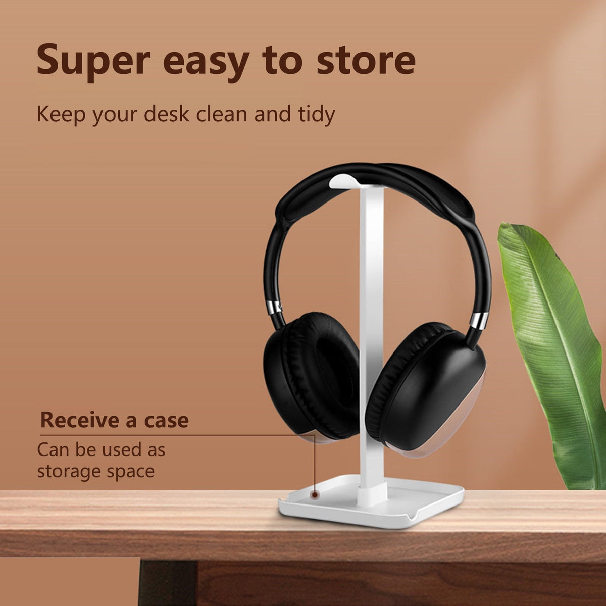 Headphone Stand with Wide Base and Storage Tray, Desktop Headset Holder - Image 3