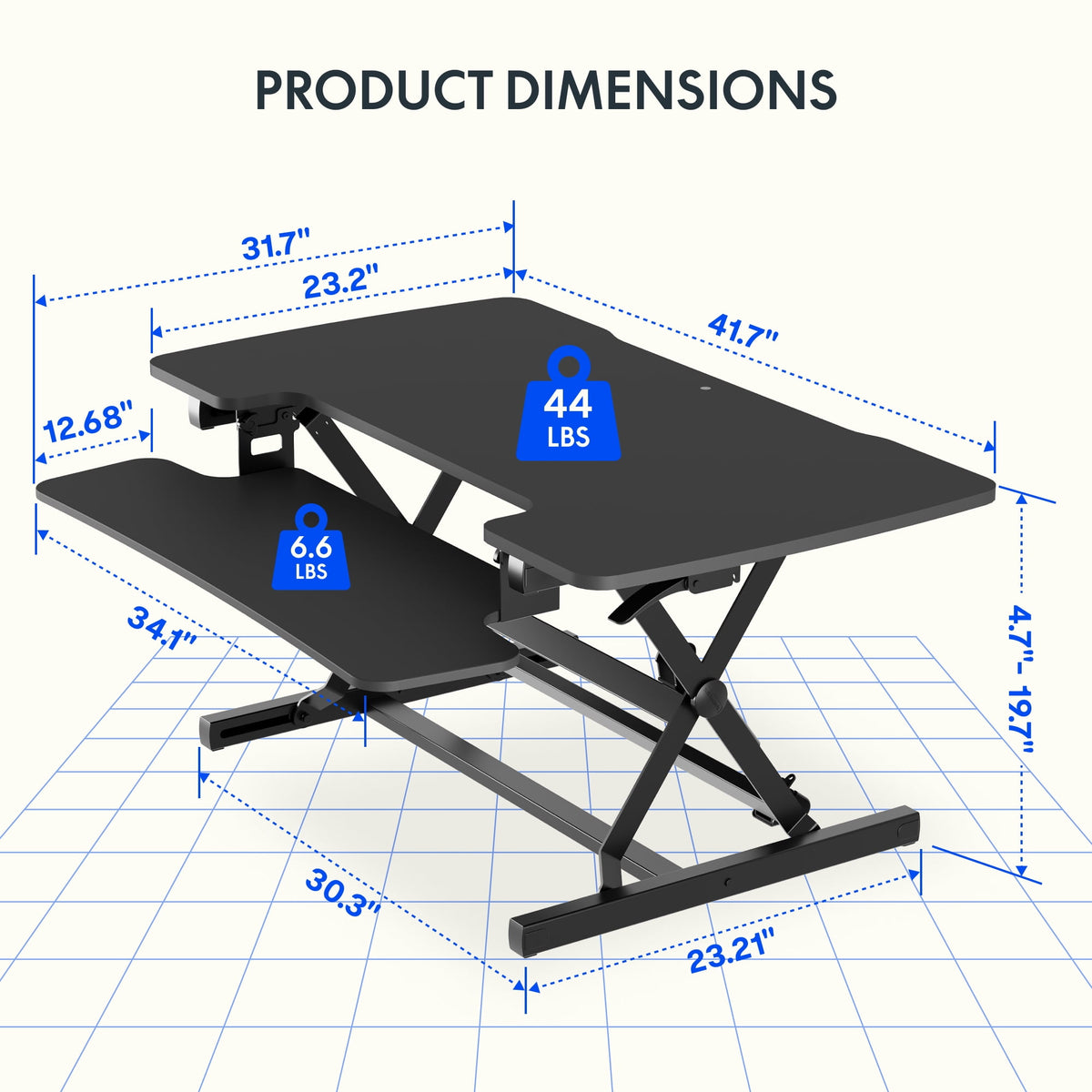 Height-Adjustable Standing Desk Converter, 42 Inch Sit-Stand Riser with Keyboard Tray - Image 3