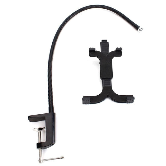 Flexible Arm Tablet Clamp Mount for Desk and Bed, 360-Degree Rotating Holder, Black
