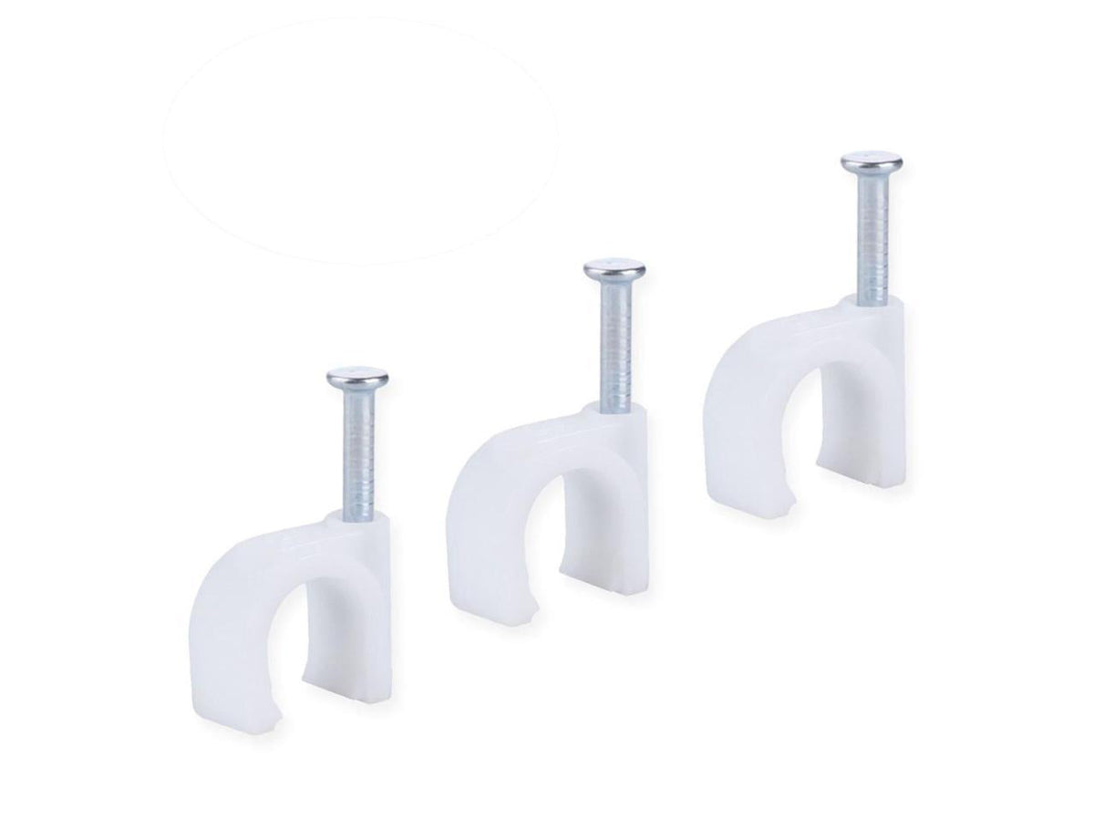 Nail-In Cable Clips for 6 mm Round Cords, White Wall Tacks, Pack of 100