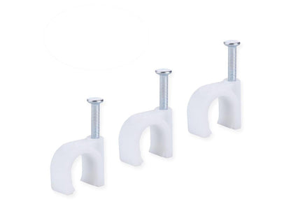 Nail-In Cable Clips for 6 mm Round Cords, White Wall Tacks, Pack of 100