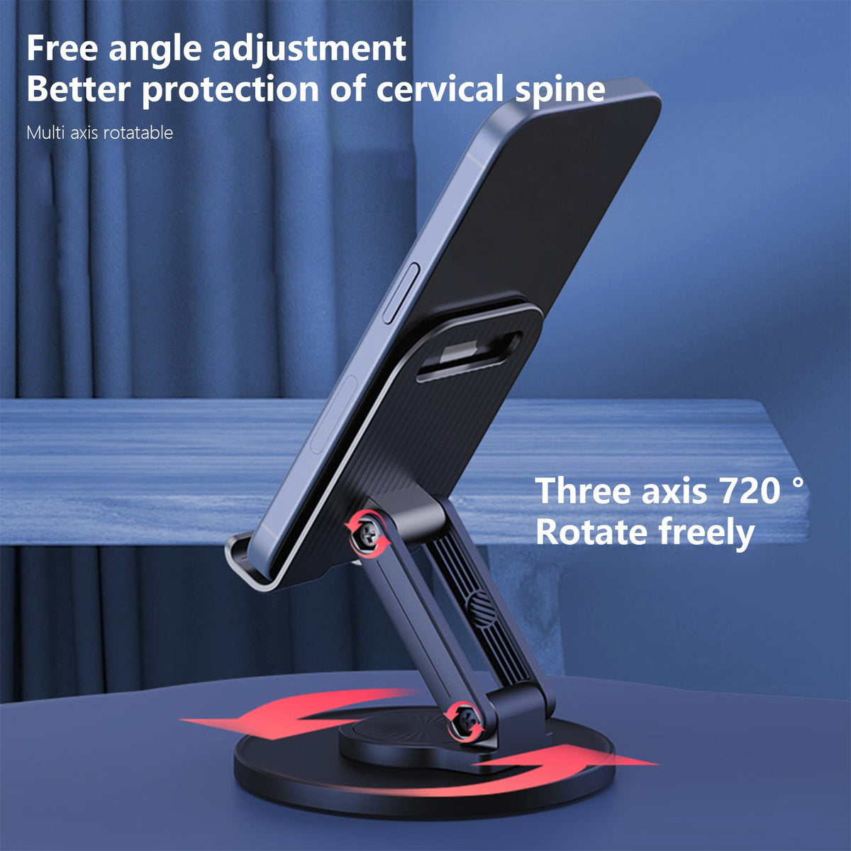Rotating Desk Phone Stand with Retractable Height and Folding Metal Base - Image 4