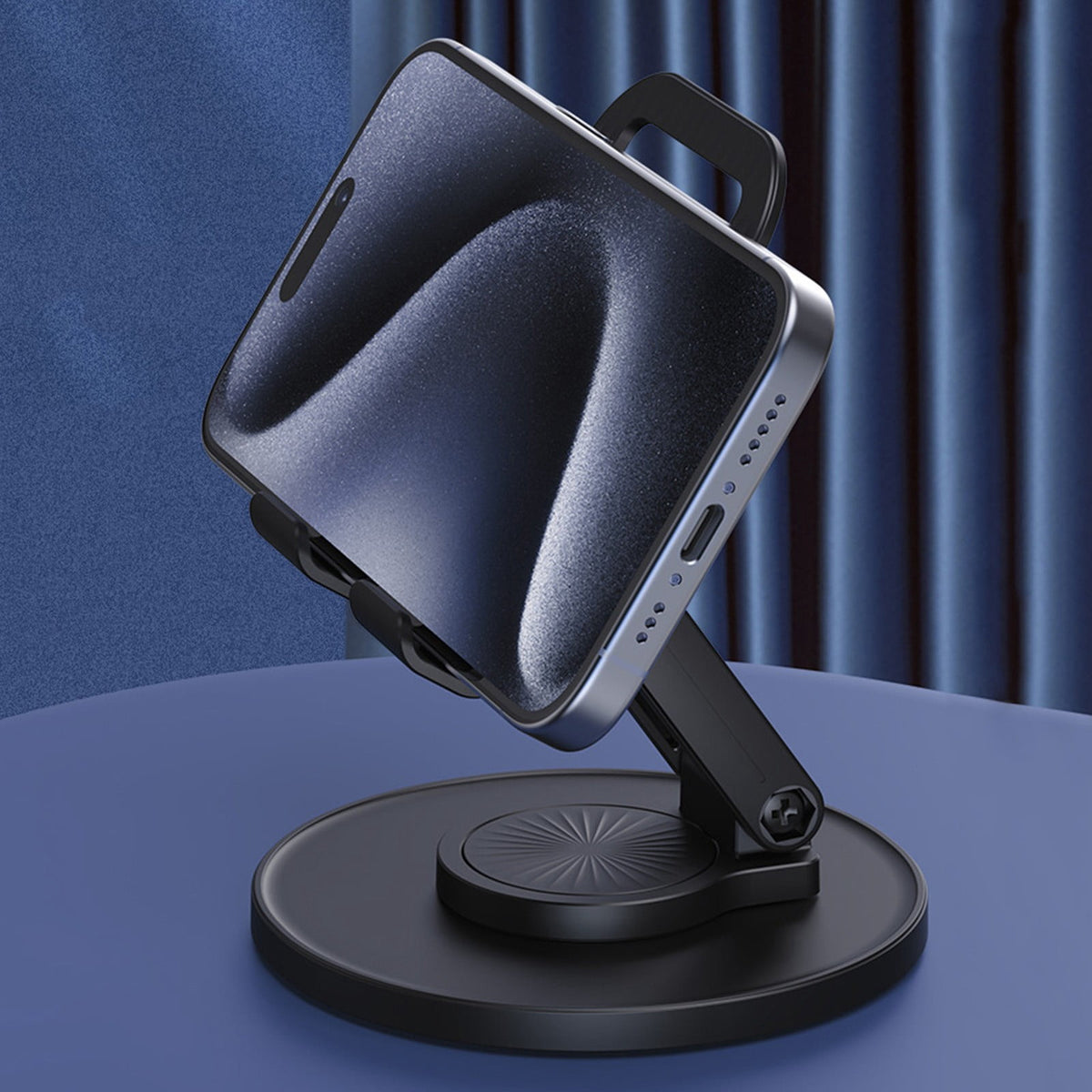Rotating Desk Phone Stand with Retractable Height and Folding Metal Base - Image 2