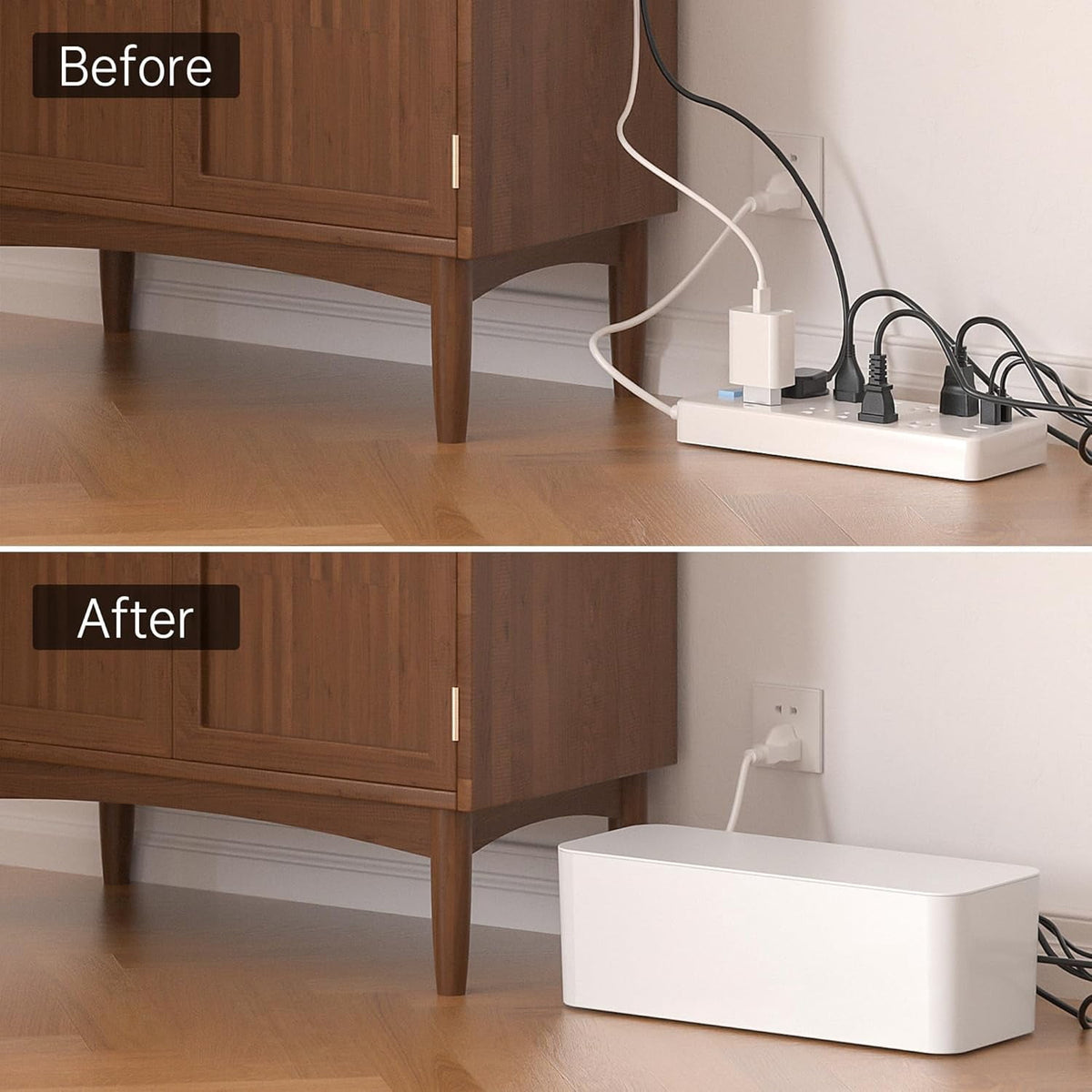 Cable Management Boxes to Hide Power Strips, Vented White Cord Organizers, Set of 2 - Image 3