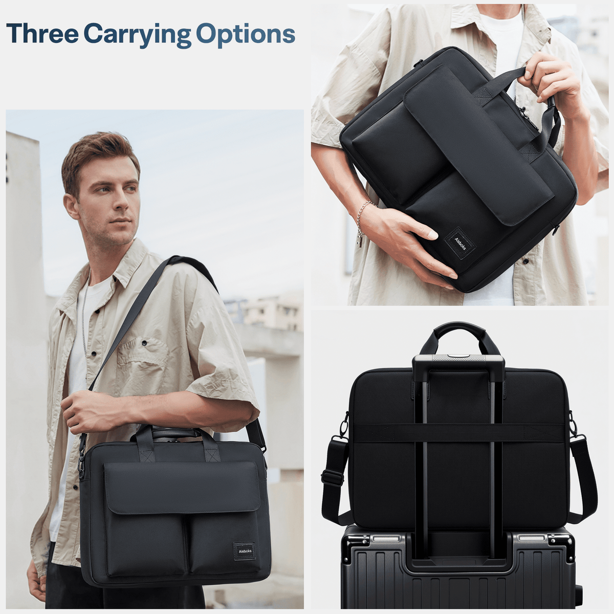 Water-Resistant Laptop Messenger Bag for 11 to 16 Inch Notebooks, Black Briefcase - Image 4