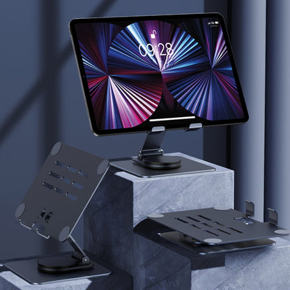Aluminum Tablet Stand with 360-Degree Rotating Base, Foldable Desk Holder, Gray - Image 5