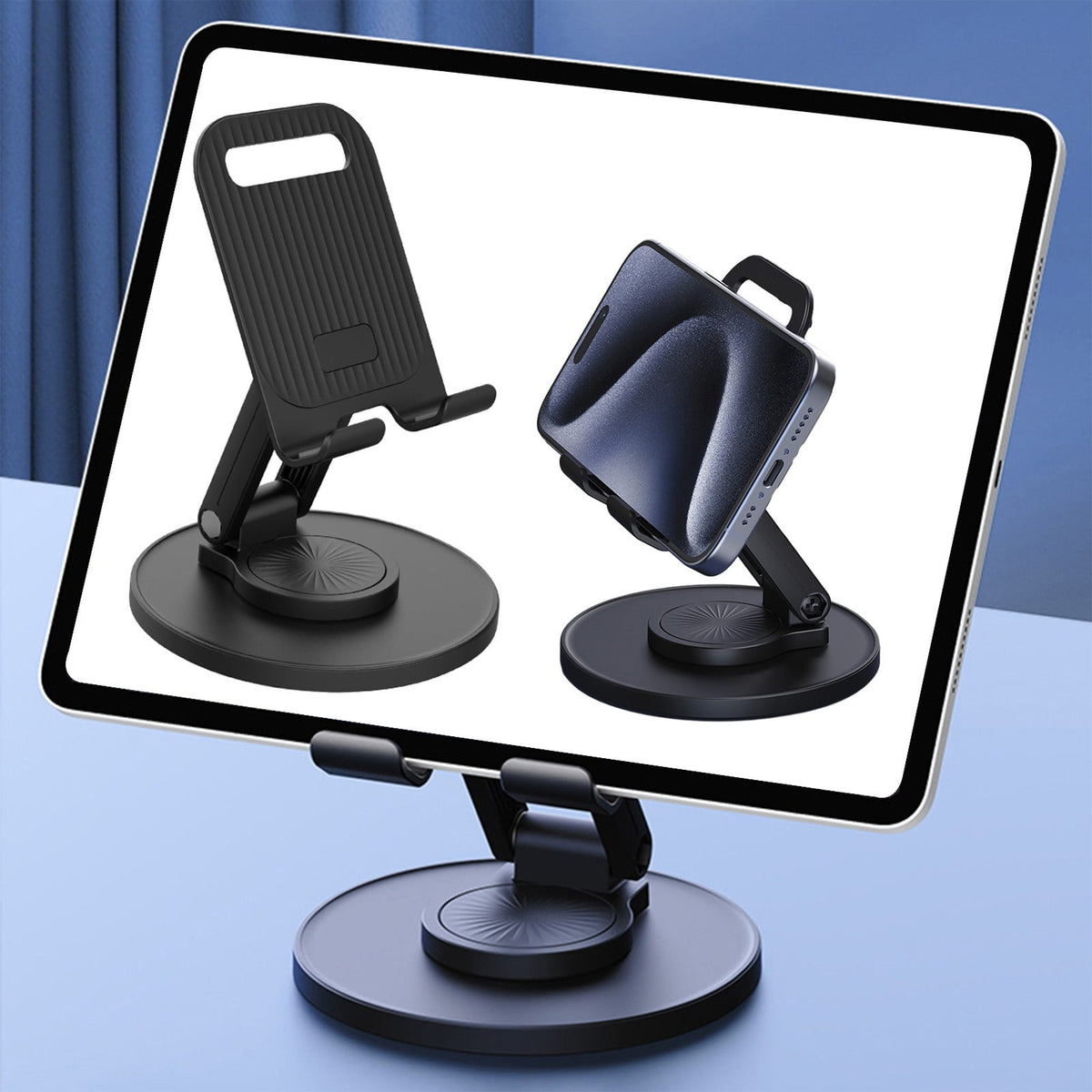 Rotating Desk Phone Stand with Retractable Height and Folding Metal Base - Image 3