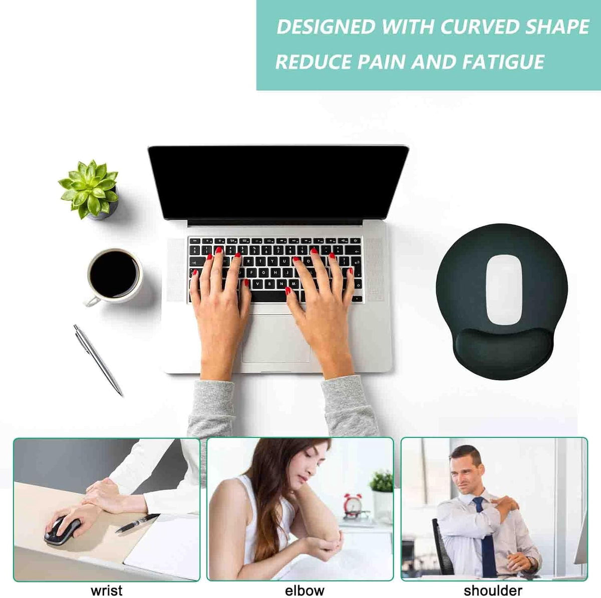 Ergonomic Mouse Pads with Memory Foam Wrist Cushion, Non-Slip Base, Set of 2 - Image 5