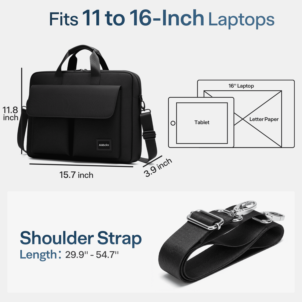 Water-Resistant Laptop Messenger Bag for 11 to 16 Inch Notebooks, Black Briefcase - Image 2