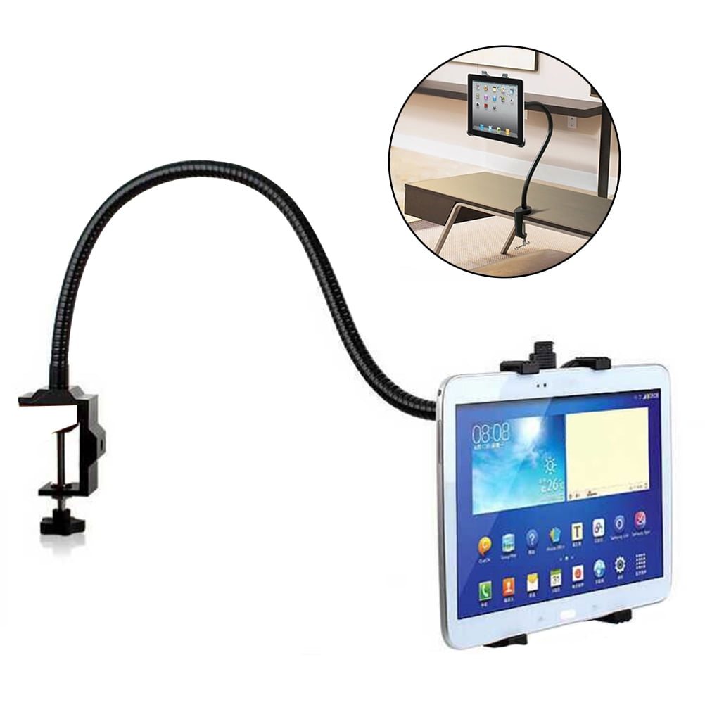 Flexible Arm Tablet Clamp Mount for Desk and Bed, 360-Degree Rotating Holder, Black - Image 2
