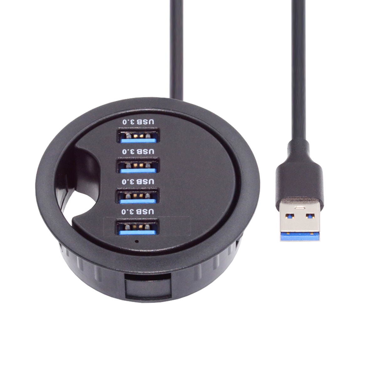 4-Port USB 3.0 Desk Grommet Hub, In-Desk Splitter for 60 mm Cable Holes - Image 2