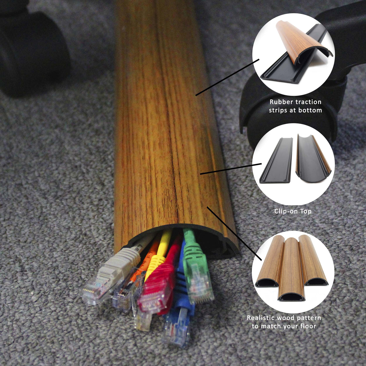 Wood-Look Floor Cord Cover, 36 Inch Small Cable Protector in Red Chestnut - Image 4