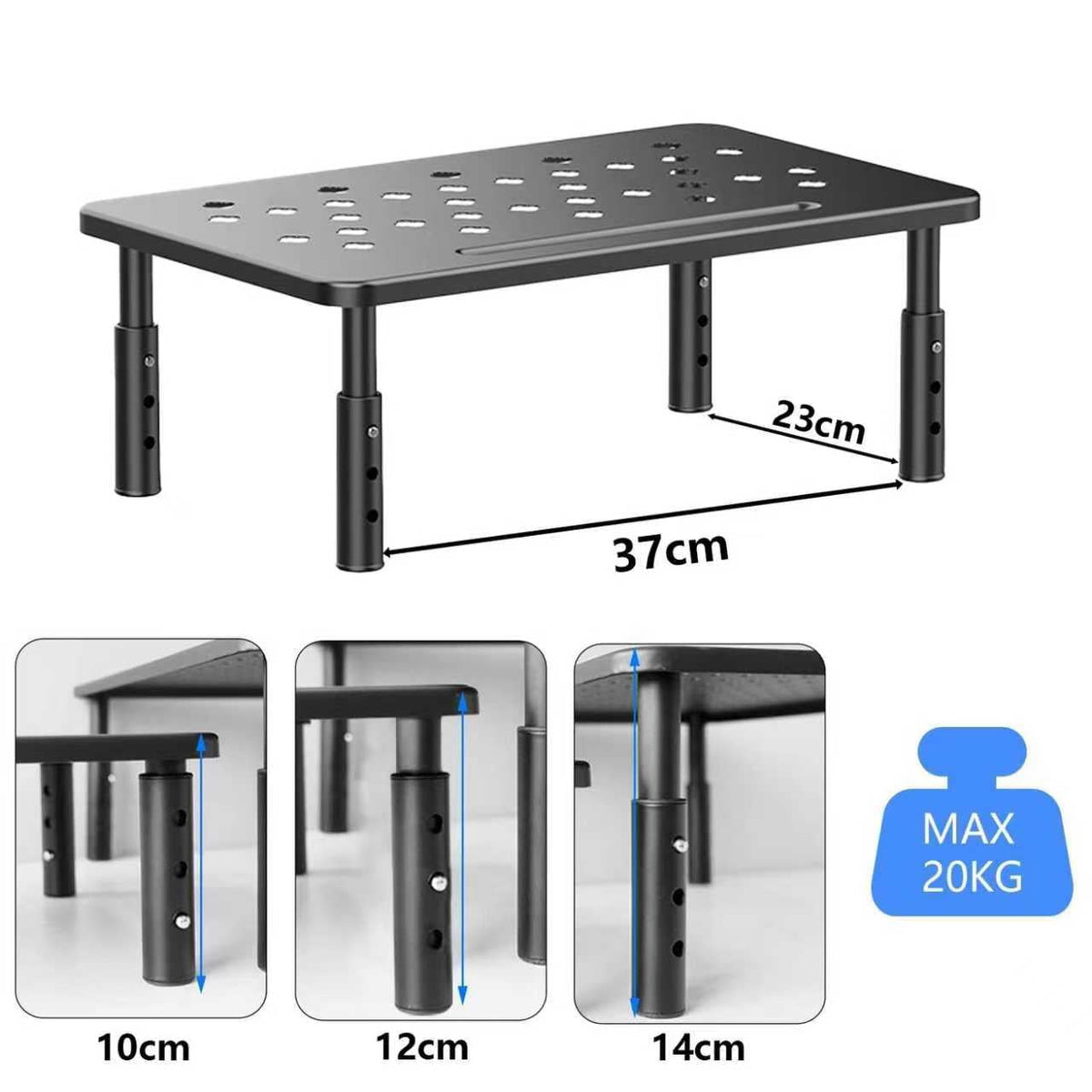 Steel Monitor Stand Riser with Ventilated Platform, 3-Height Adjustable Desk Shelf - Image 2