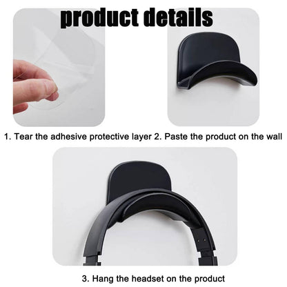 Stick-On Headphone Hook for Wall and Under Desk, Adhesive Headset Hanger, Black - Image 4