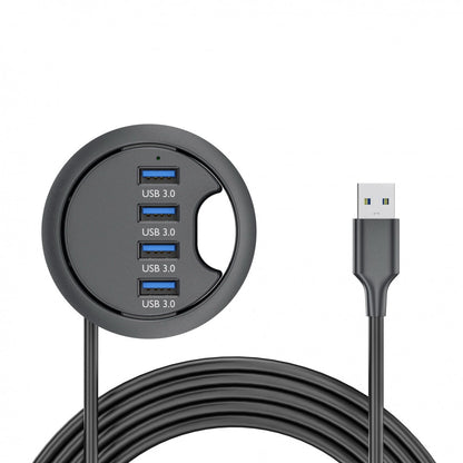 4-Port USB 3.0 Desk Grommet Hub, In-Desk Splitter for 60 mm Cable Holes