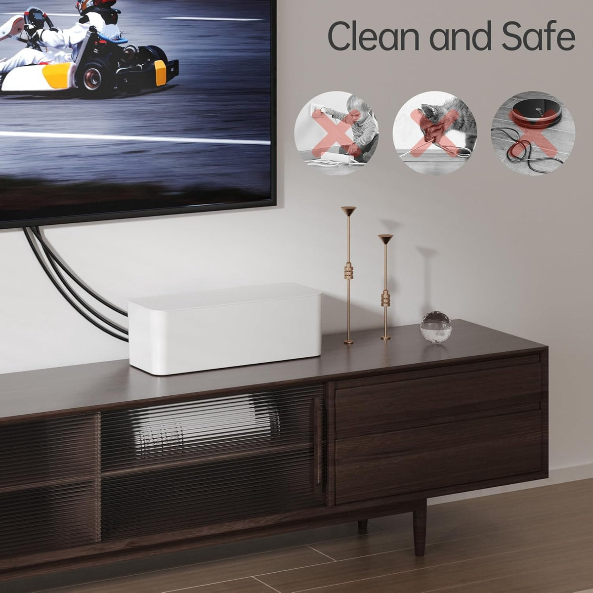 Cable Management Boxes to Hide Power Strips, Vented White Cord Organizers, Set of 2 - Image 4