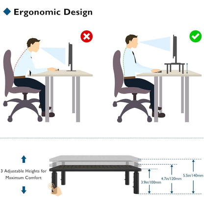 Steel Monitor Stand Riser with Ventilated Platform, 3-Height Adjustable Desk Shelf - Image 4