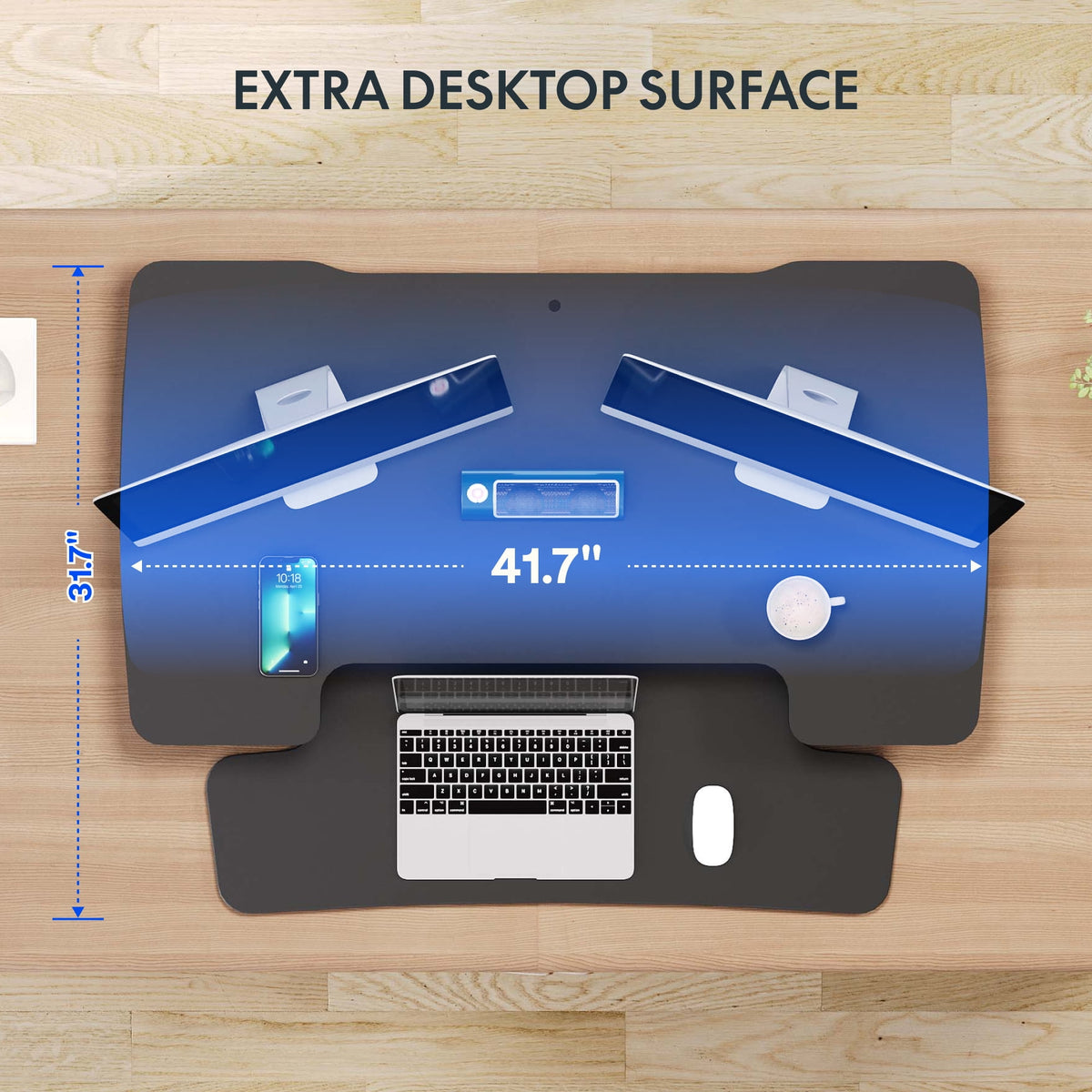 Height-Adjustable Standing Desk Converter, 42 Inch Sit-Stand Riser with Keyboard Tray - Image 6