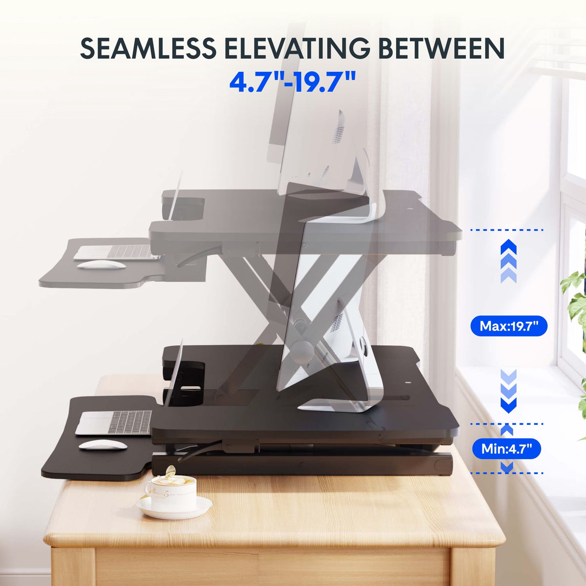 Height-Adjustable Standing Desk Converter, 42 Inch Sit-Stand Riser with Keyboard Tray - Image 4
