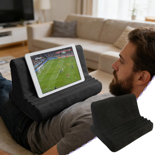 Cushioned Tablet Stand Pillow with Three Viewing Angles, Black Lap Reading Rest - Image 2