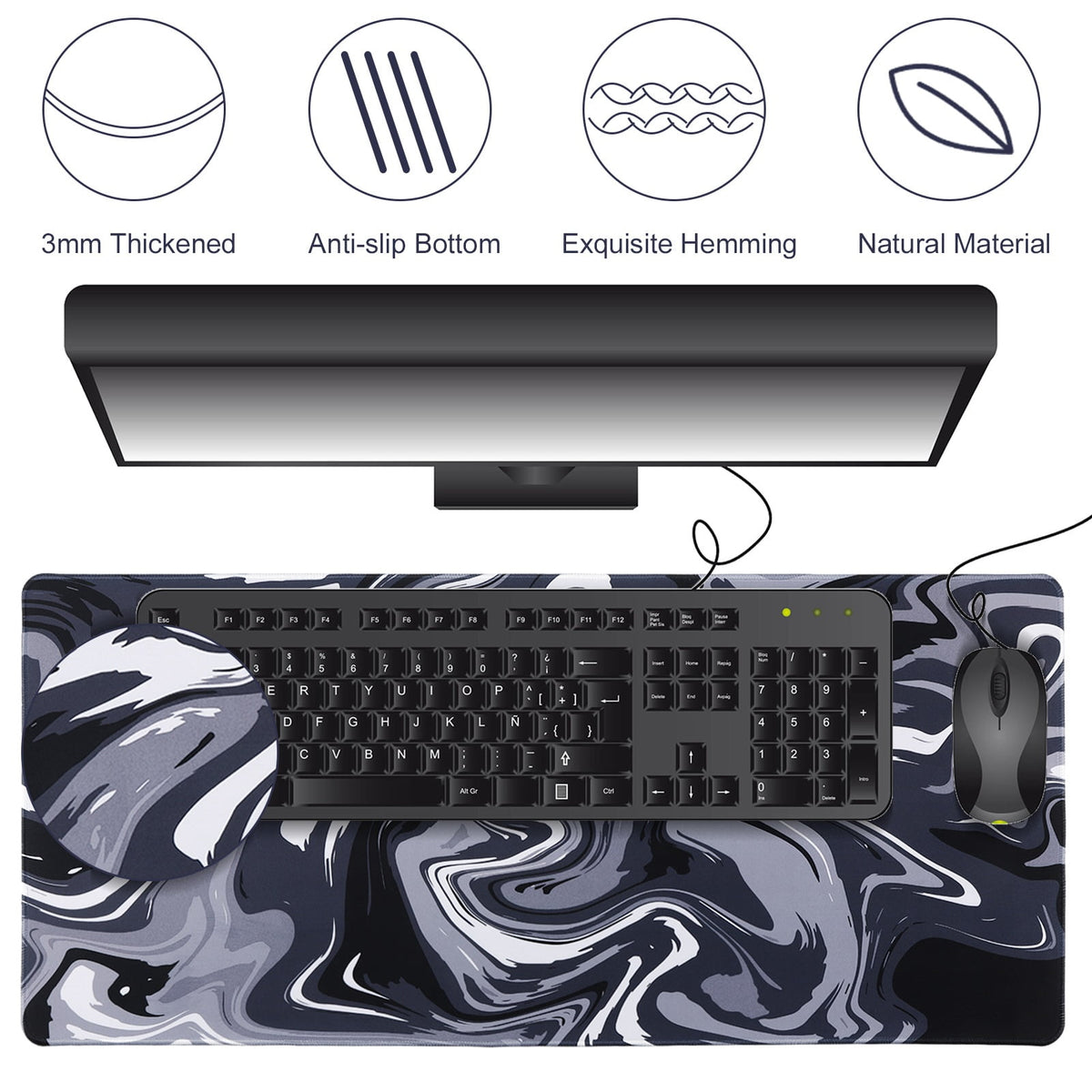 Extra-Large Cloud Print Mouse Pad, 35.4 x 15.7 Inch Desk Mat with Stitched Edges - Image 2
