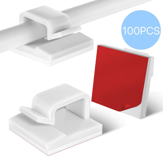 Adhesive Cable Clips for Desk, Wall and Car, White Cord Holders, Pack of 100