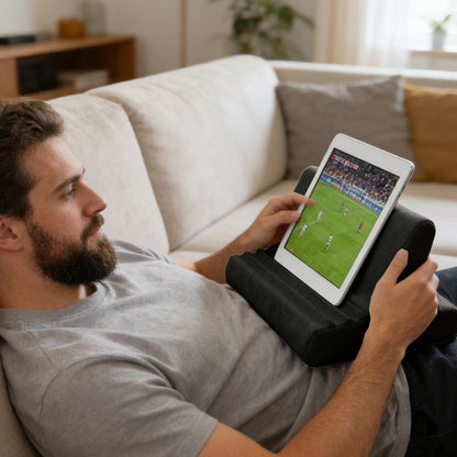 Cushioned Tablet Stand Pillow with Three Viewing Angles, Black Lap Reading Rest - Image 4